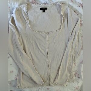 J. Crew Ivory Ribbed Top with Lace Trim size xl